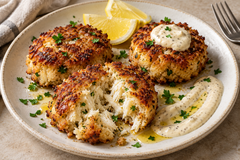 Galettes de crabe en 15 minutes, mayonnaise et huile à saveur de truffe des Appalaches, par Heidi Small