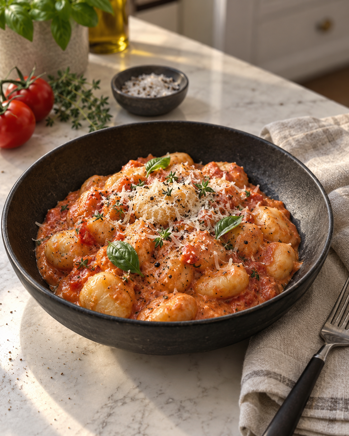 Gnocchis rapides, sauce crémeuse aux tomates et à la truffe des Appalaches
